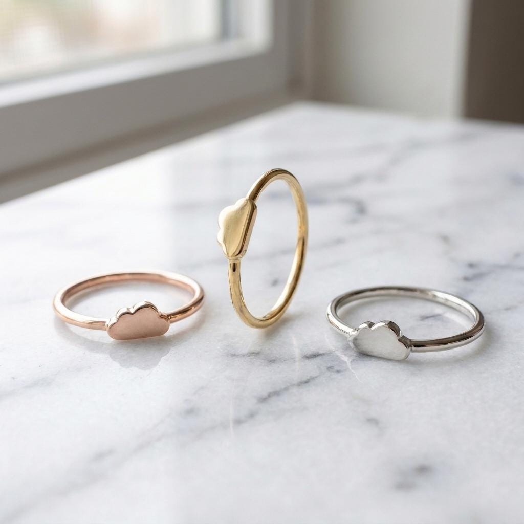 Dainty Solid Yellow Gold Minimalist Cloud Ring on 1.35mm Band