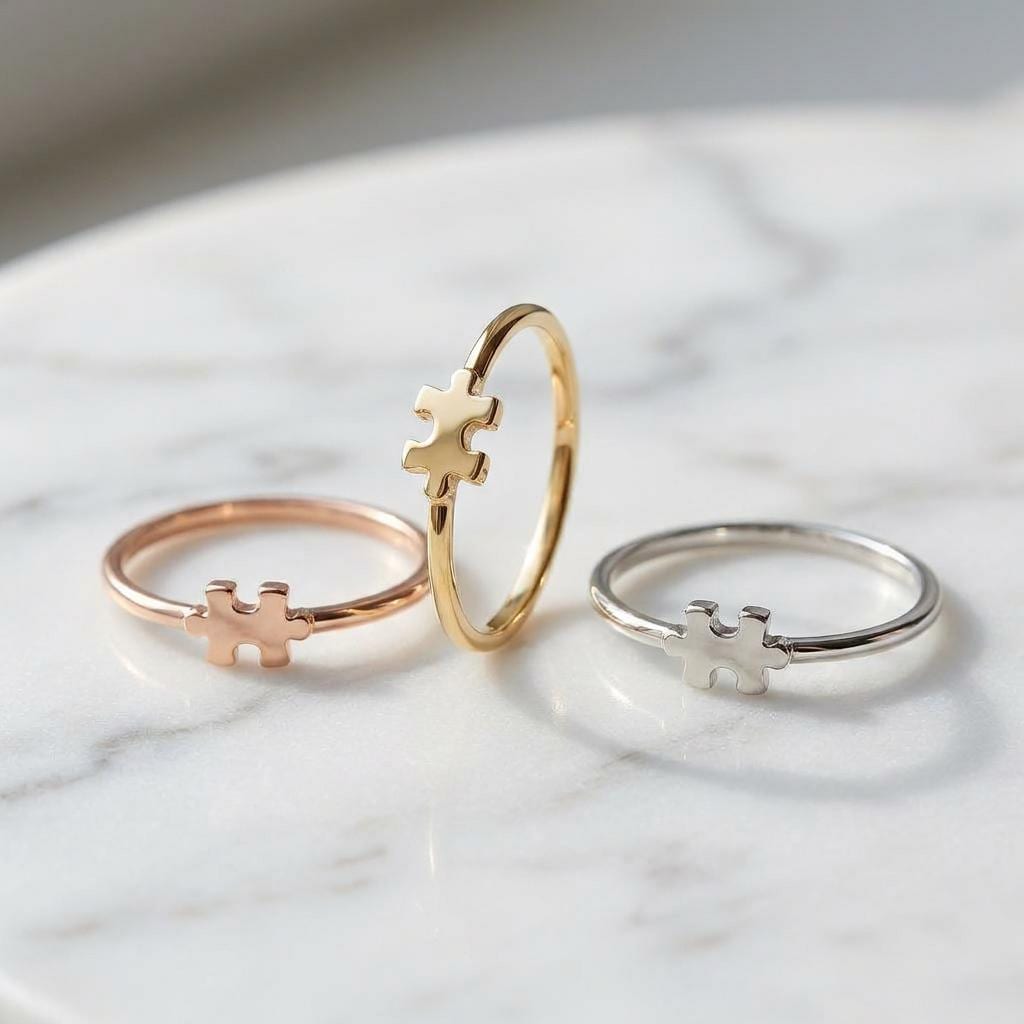 Dainty Solid Yellow Gold Puzzle Piece Ring Minimalist Puzzle Jewelry