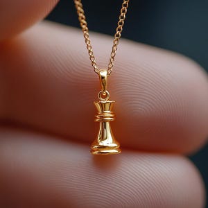 Gold Chess Charm Necklace Yellow Gold Chess Piece Pendant Chess Necklace Chess Jewelry Solid Gold Minimalist Chess Piece Charm Dainty