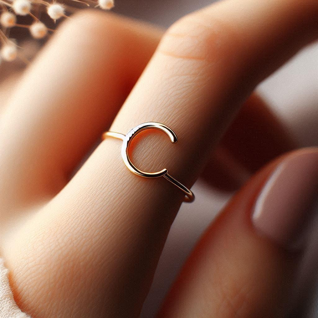 Minimalist Letter C Ring Yellow Gold C Initial Ring C Letter Jewelry Dainty Solid Gold Love Gift C Name Gold White Gold Rose Gold