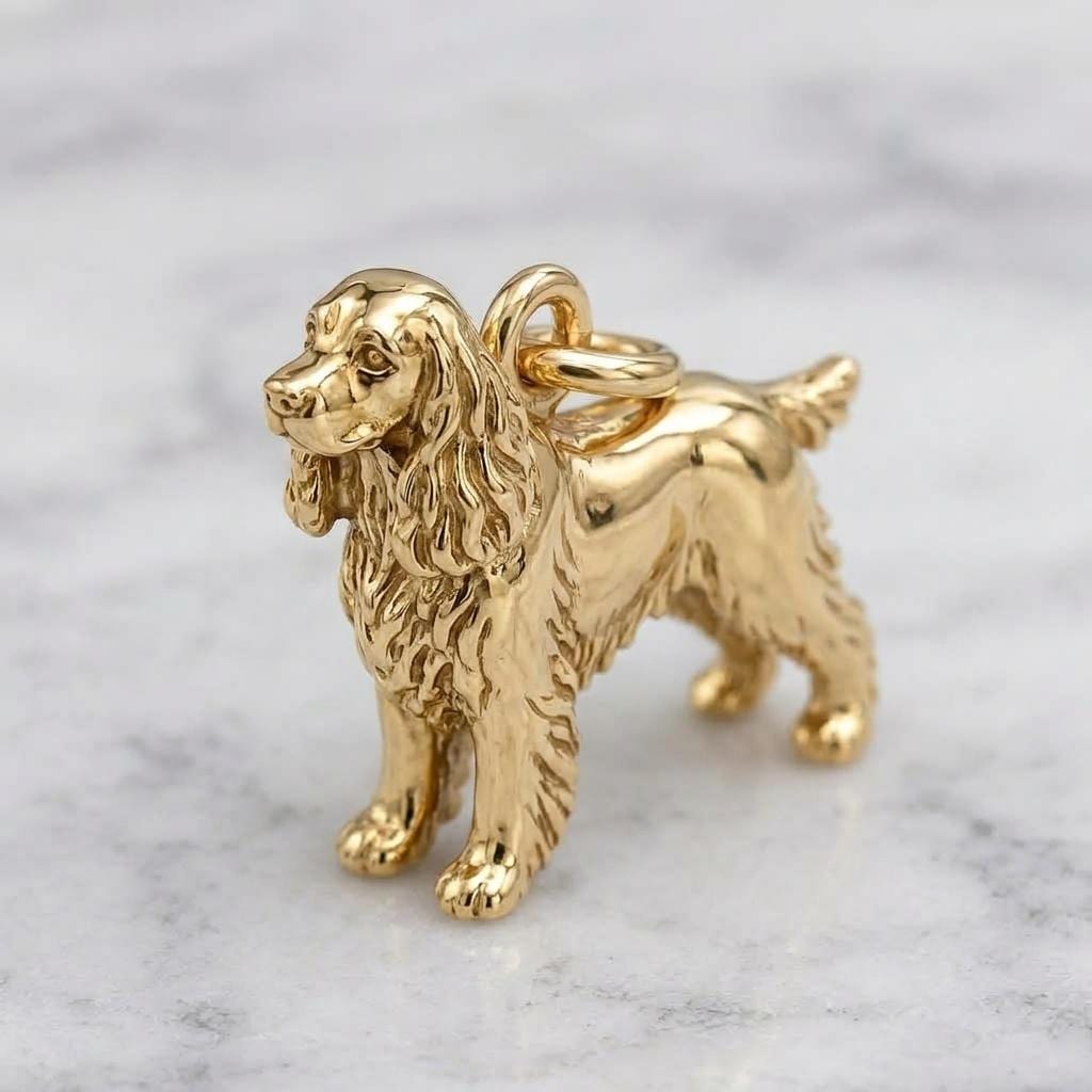 Solid Gold English Springer Spaniel Bracelet Charm in Yellow, Rose, White Gold or Sterling Silver