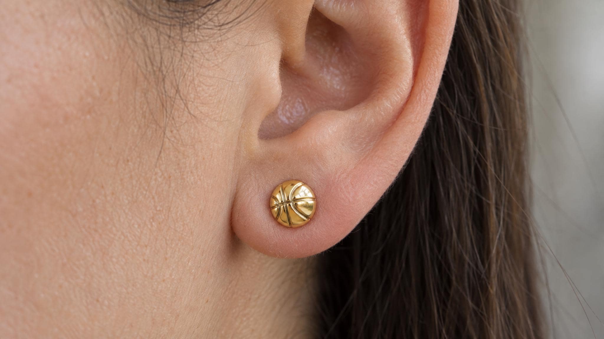 14k Solid Gold Basketball Earrings: Sports Jewelry Studs in Yellow Gold, Rose, White, or Silver