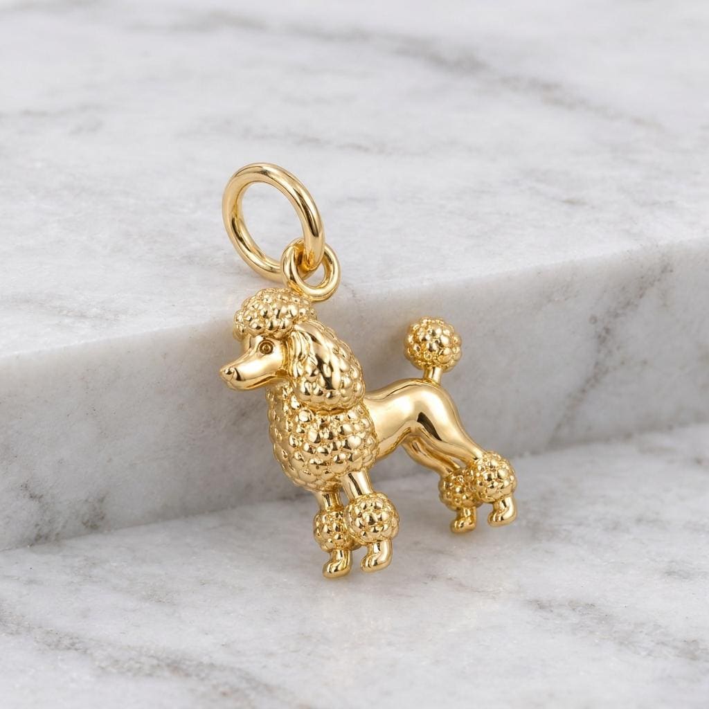Solid Gold Poodle bracelet charm in Yellow, Rose, White, or Sterling Silver