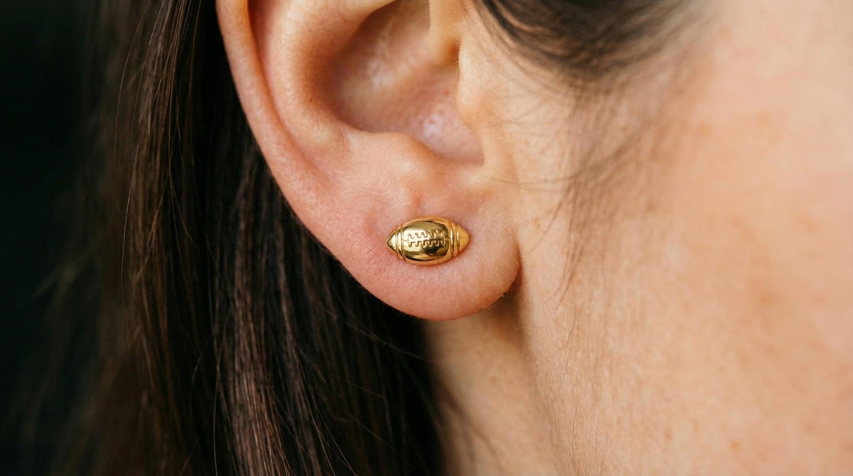 14k Solid Gold Football Earrings: Football Jewelry Studs in Yellow Gold, Rose, White, or Silver