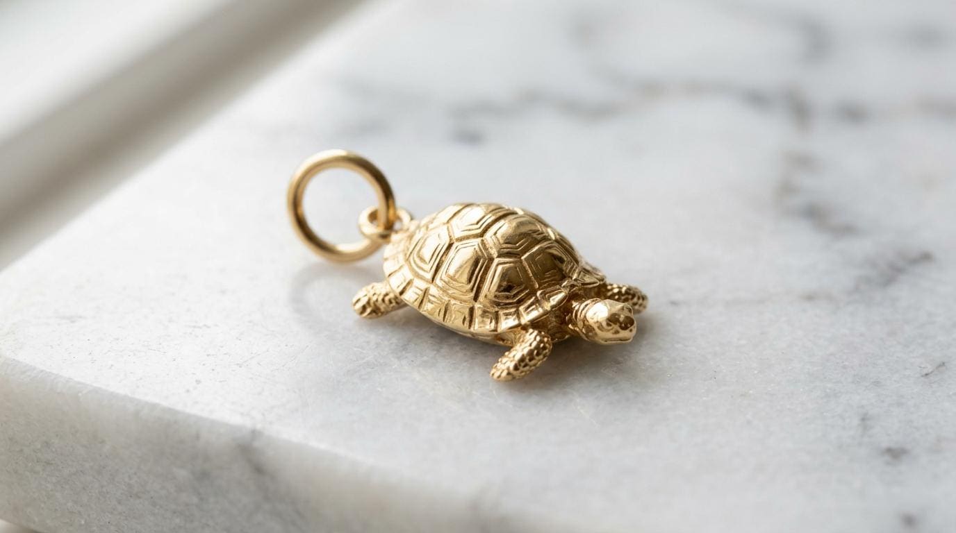 Solid Gold Tortoise Bracelet Charm in Yellow, Rose, White Gold or Sterling Silver