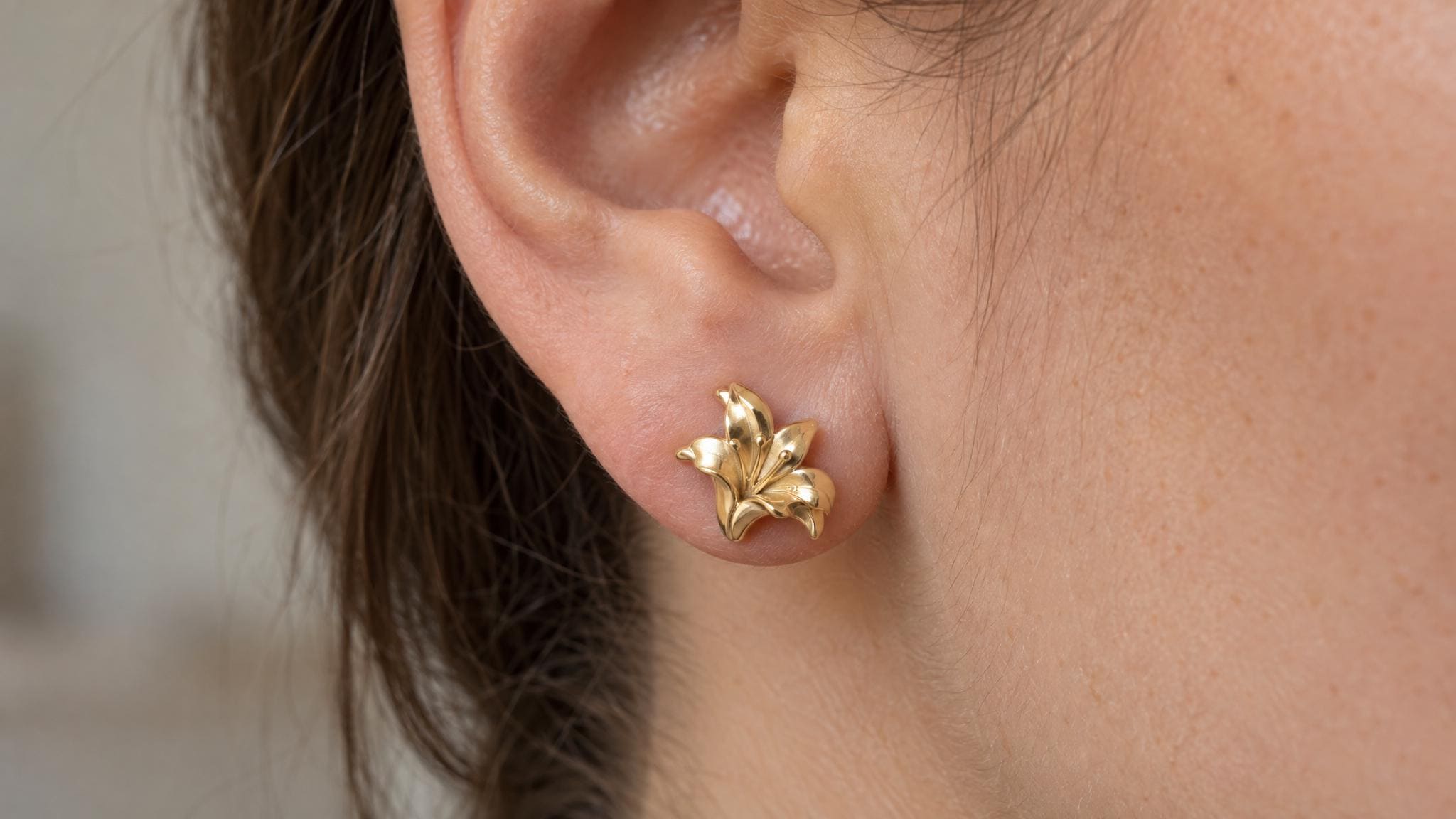 14k Solid Gold Gladiolus Earrings: Floral Jewelry Studs in Yellow Gold, Rose, White, or Silver
