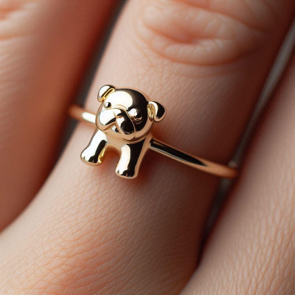 English Bulldog Ring Yellow Gold Minimalist English Bulldog Jewelry Dainty Bulldog Ring Solid Gold Ring White Gold Rose Gold
