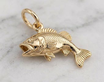 Solid Gold Largemouth Bass Bracelet Charm in Yellow, Rose, White Gold or Sterling Silver
