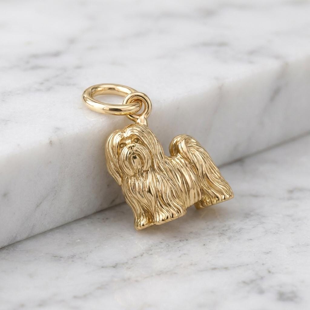 Solid Gold Lhasa Apso Bracelet Charm in Yellow, Rose, White Gold or Sterling Silver