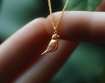 Gold Bird Charm Necklace Yellow Gold Robin Pendant Bird Necklace Solid Gold Minimalist Robin Charm Dainty Bird Jewelry