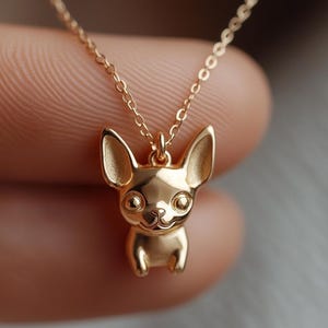 Gold Chihuahua Charm Necklace Yellow Gold Dog Pendant Chihuahua Necklace Solid Gold Minimalist Dog Charm Dainty Chihuahua Jewelry