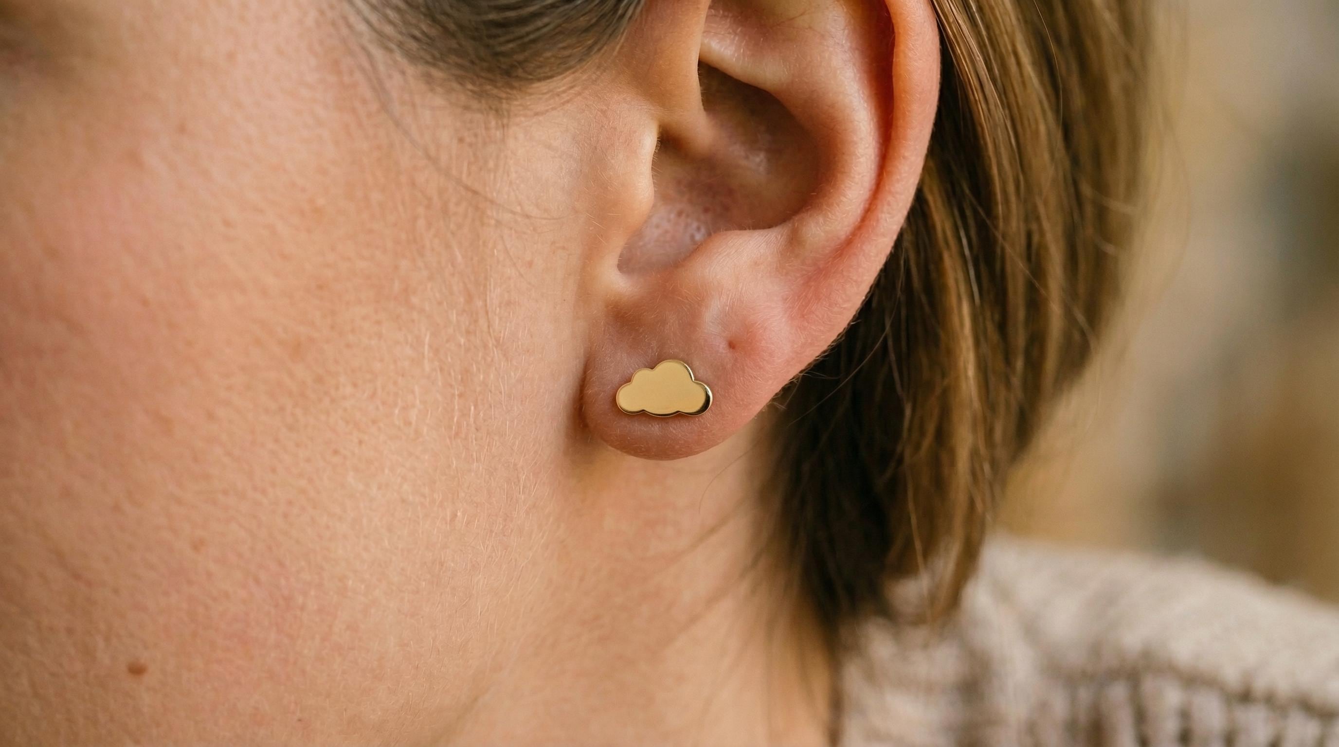 14k Solid Gold Cloud Earrings: Cloud Jewelry Studs in Yellow Gold, Rose, White, or Silver