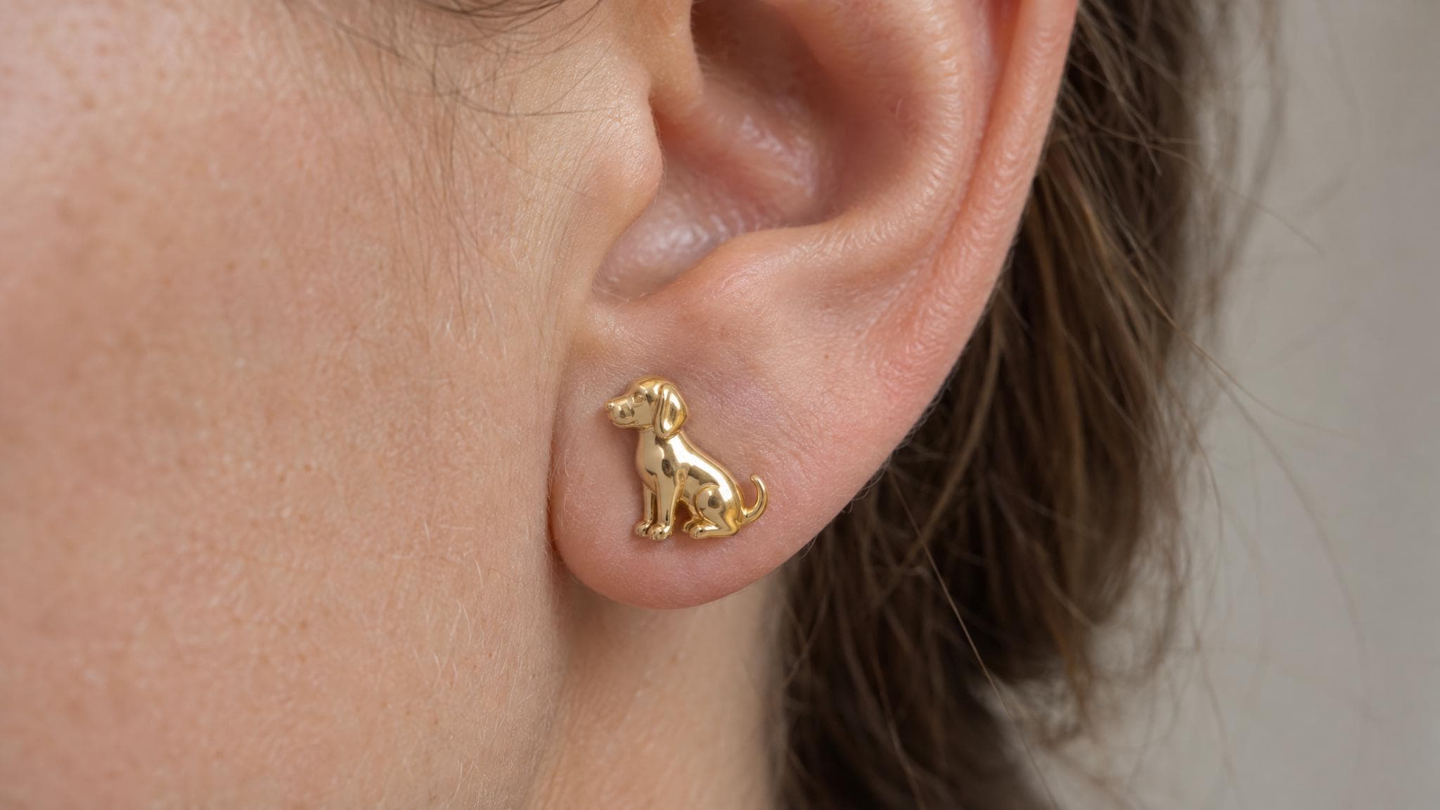 14k Solid Gold Dalmatian Earrings: Spotted Dog Jewelry Studs in Yellow Gold, Rose, White, or Silver