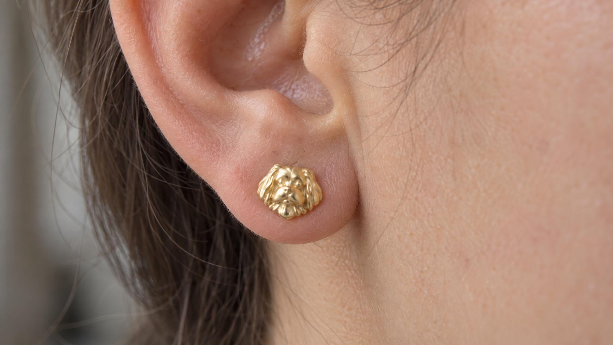 14k Solid Gold Maltese Earrings: Small Dog Jewelry Studs in Yellow Gold, Rose, White, or Silver