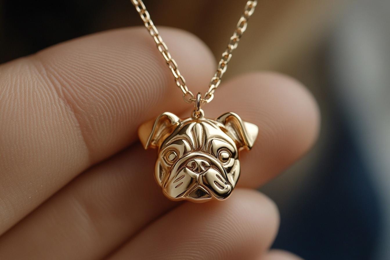 Gold Bulldog Charm Necklace Yellow Gold English Bulldog Pendant Bulldog Necklace Solid Gold Minimalist English Bulldog Jewelry