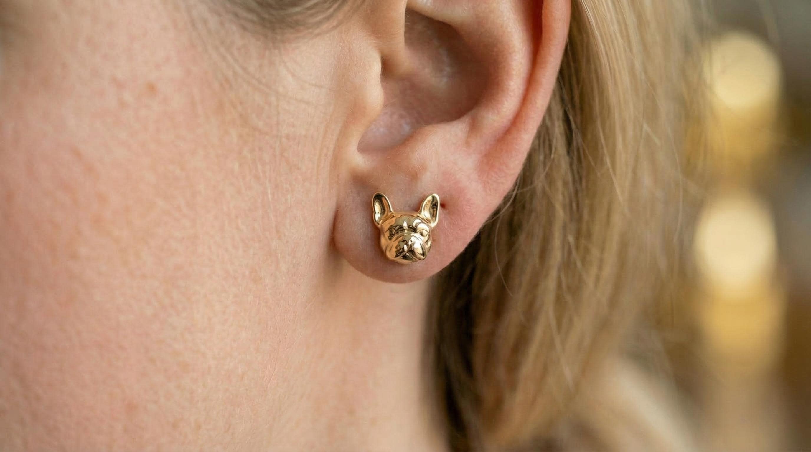 14k Solid Gold Boston Terrier Earrings: Terrier Jewelry Studs in Yellow Gold, Rose, White, or Silver