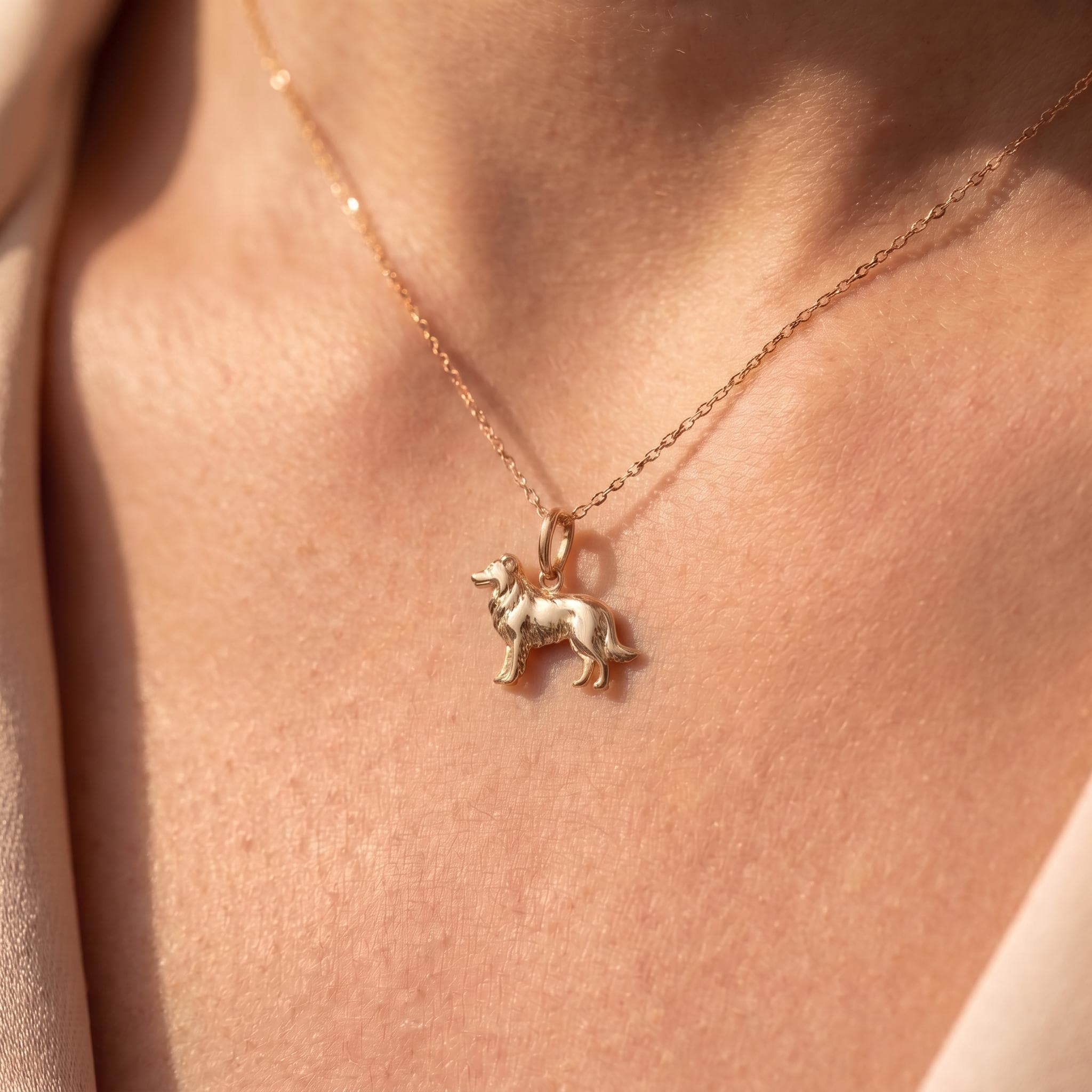 Solid Gold Border Collie Charm Pendant in Yellow, Rose, or White Gold