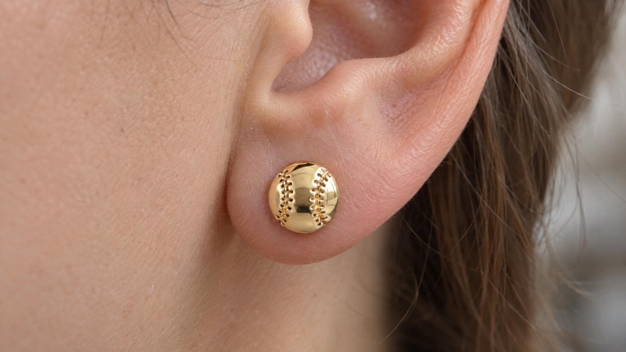 14k Solid Gold Softball Earrings: Sports Jewelry Studs in Yellow Gold, Rose, White, or Silver