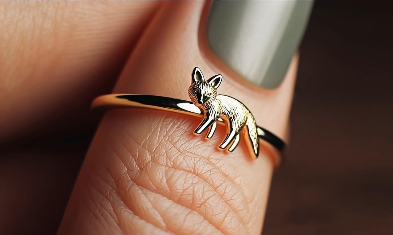 Minimalist Coyote Ring Yellow Gold Coyote Ring Coyote Ring Coyote Jewelry Dainty Solid Gold Coyote Gift Coyote Gold White Gold Rose Gold