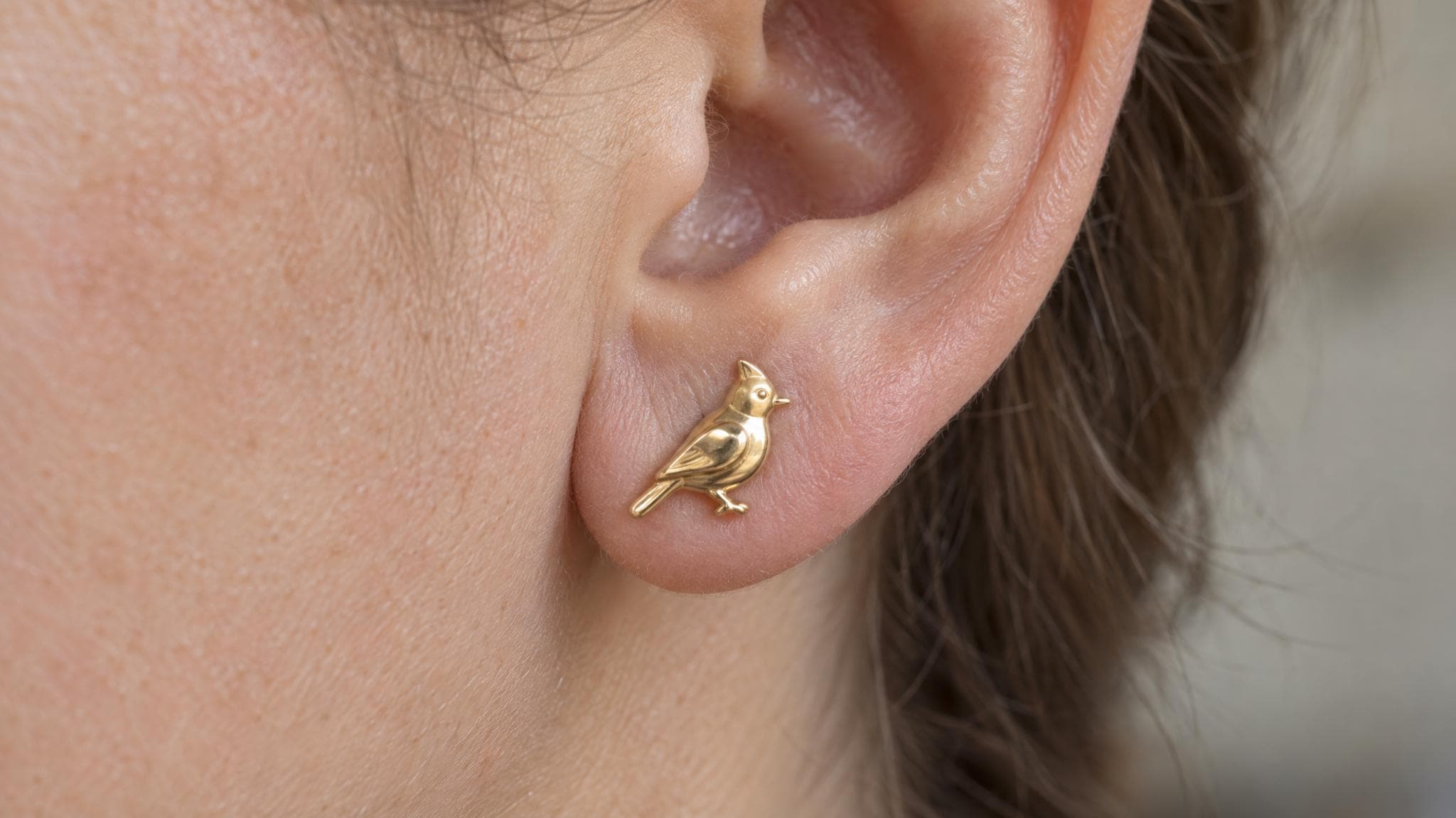 14k Solid Gold Tufted Titmouse Earrings: Songbird Jewelry Studs in Yellow Gold, Rose, White, or Silver