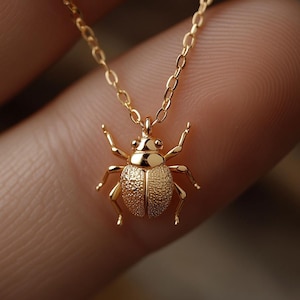 Gold Beetle Charm Necklace Yellow Gold Bug Pendant Beetle Necklace Solid Gold Minimalist Bug Charm Dainty Beetle Jewelry