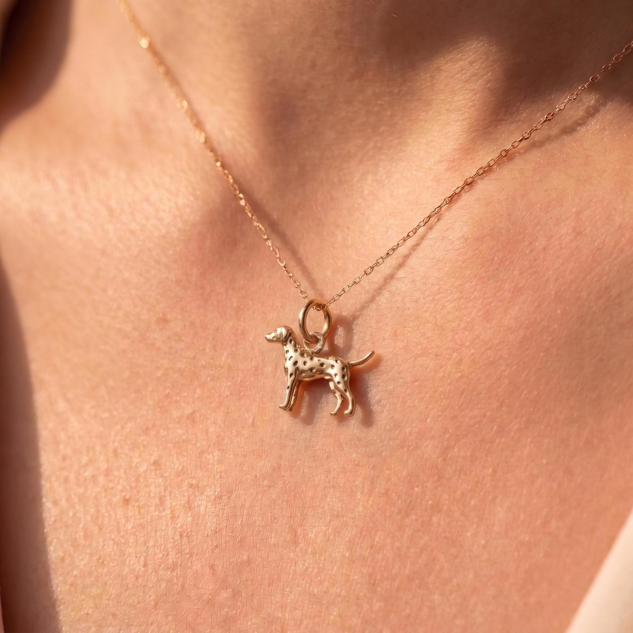 Solid Gold Dalmatian Charm Pendant in Yellow, Rose, or White Gold
