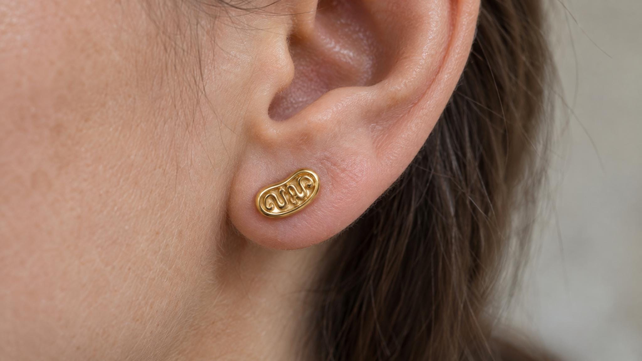 14k Solid Gold Mitochondrion Earrings: Cellular Biology Studs in Yellow Gold, Rose, White, or Silver