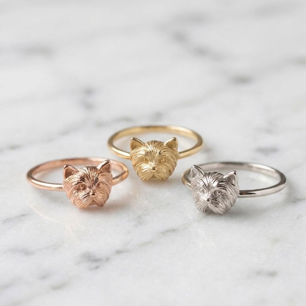 Dainty Solid Yellow Gold York Terrier Ring Minimalist Yorkie Jewelry
