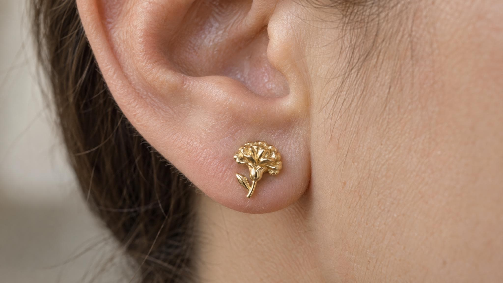 14k Solid Gold Carnation Earrings: Flower Jewelry Studs in Yellow Gold, Rose, White, or Silver