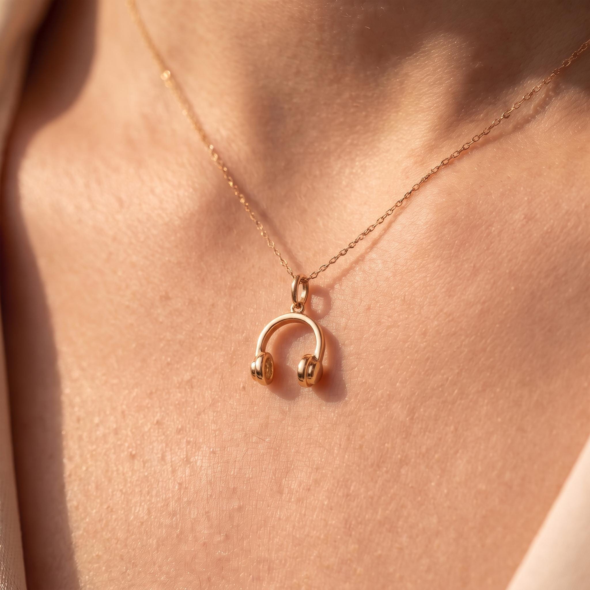 Solid Gold Headphones Charm in Yellow, Rose, or White Gold