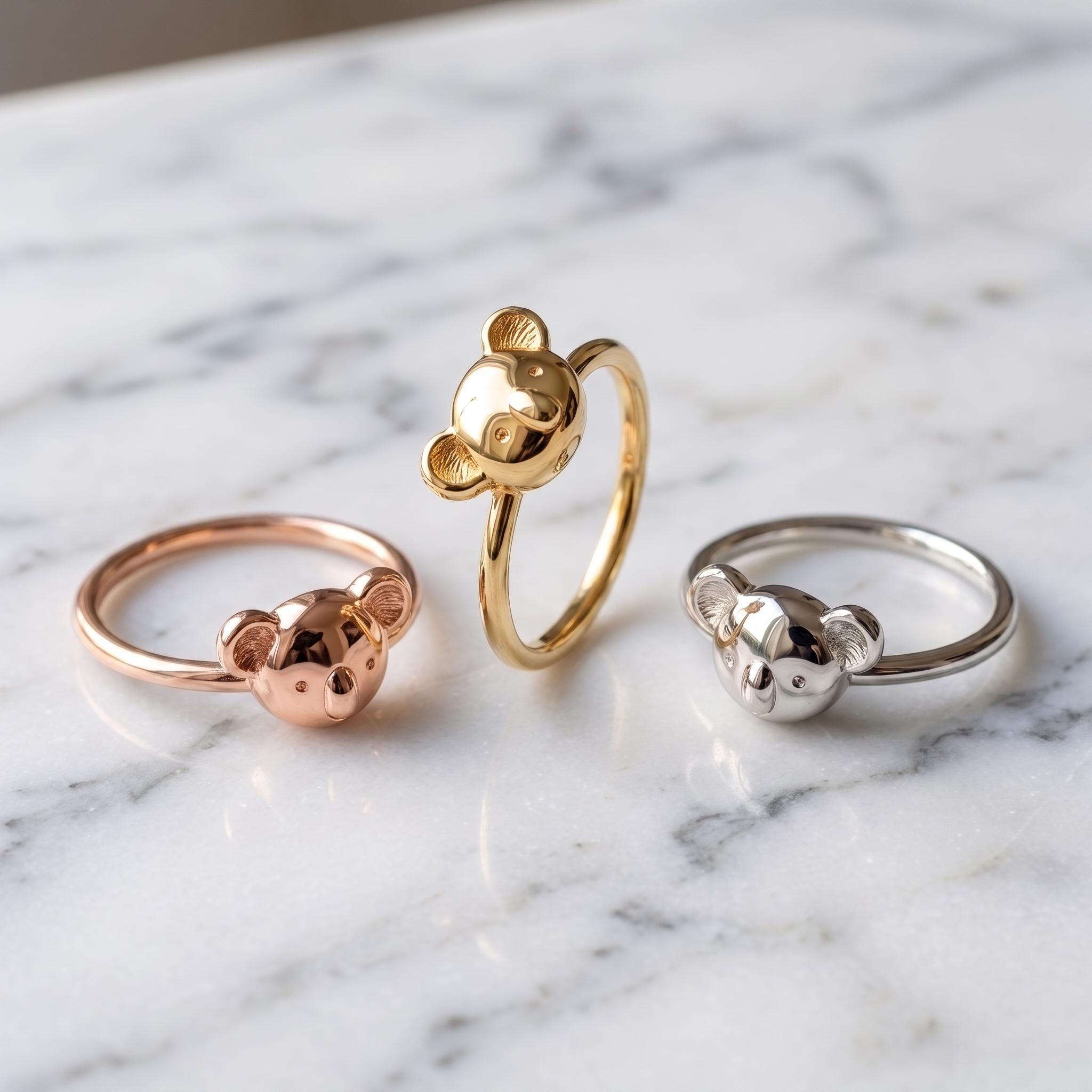 Minimalist Koala Ring Yellow Gold Koala Gold Koala Jewelry Dainty Koala Ring Solid Gold Koala Gift Koala Bear Gold White Gold Rose Gold