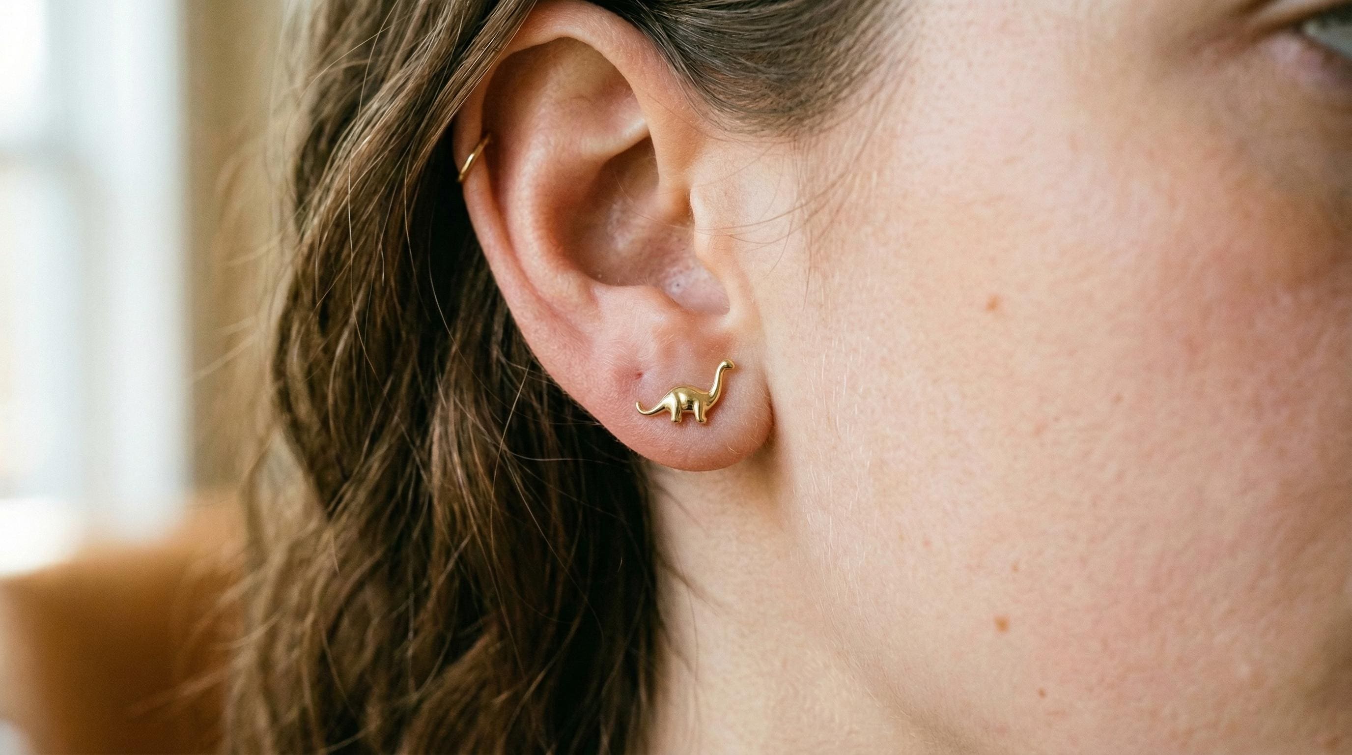 14k Solid Gold Brontosaurus Earrings: Brontosaurus Jewelry Studs in Yellow, Rose, White, or Silver