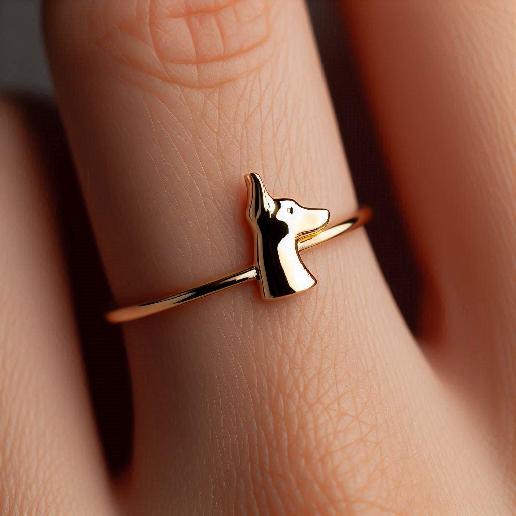 Minimalist Doberman Ring Yellow Gold Doberman Pinscher Ring Doberman Jewelry Dainty Solid Gold Doberman Gift White Gold Rose Gold