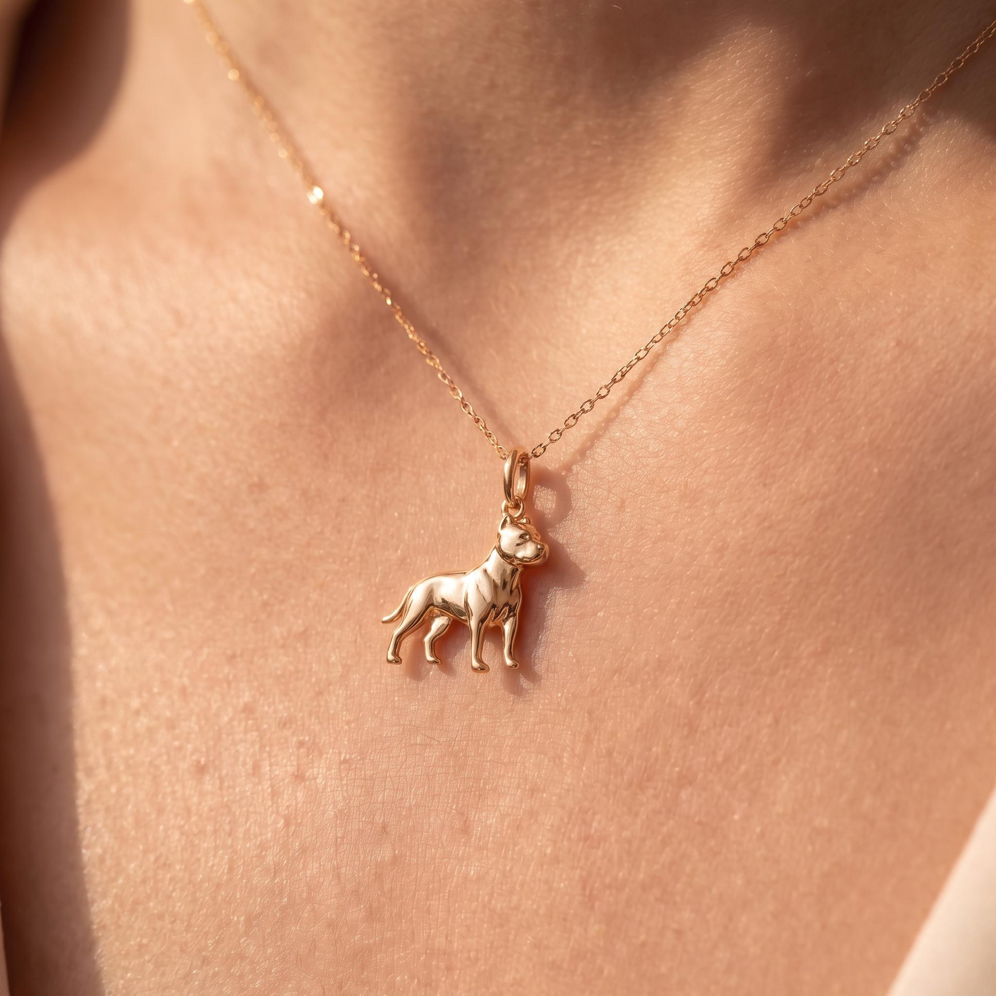 Solid Gold Pit Bull Charm Pendant in Yellow, Rose, or White Gold