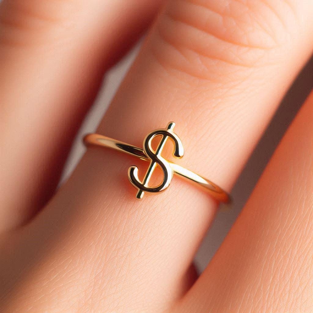 Minimalist Dollar Sign Ring Yellow Gold Dollar Sign Ring Money Ring Dollar Sign Jewelry Dainty Solid Gold Dollar Symbol White Gold Rose Gold