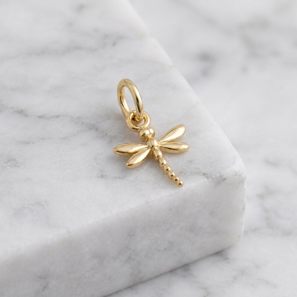 Solid Gold Dragonfly Bracelet Charm in Yellow, Rose, White Gold or Sterling Silver
