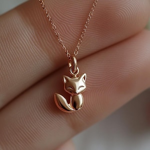 Gold Fox Charm Necklace Yellow Gold Fox Pendant Fox Necklace Solid Gold Minimalist Fox Charm Dainty Animal Jewelry