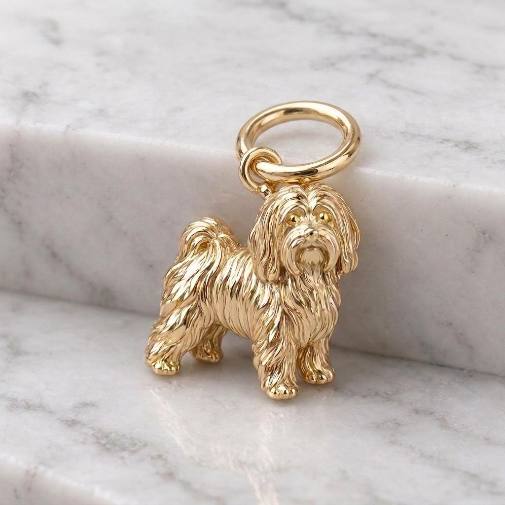 Solid Gold Havanese Bracelet Charm in Yellow, Rose, White Gold or Sterling Silver
