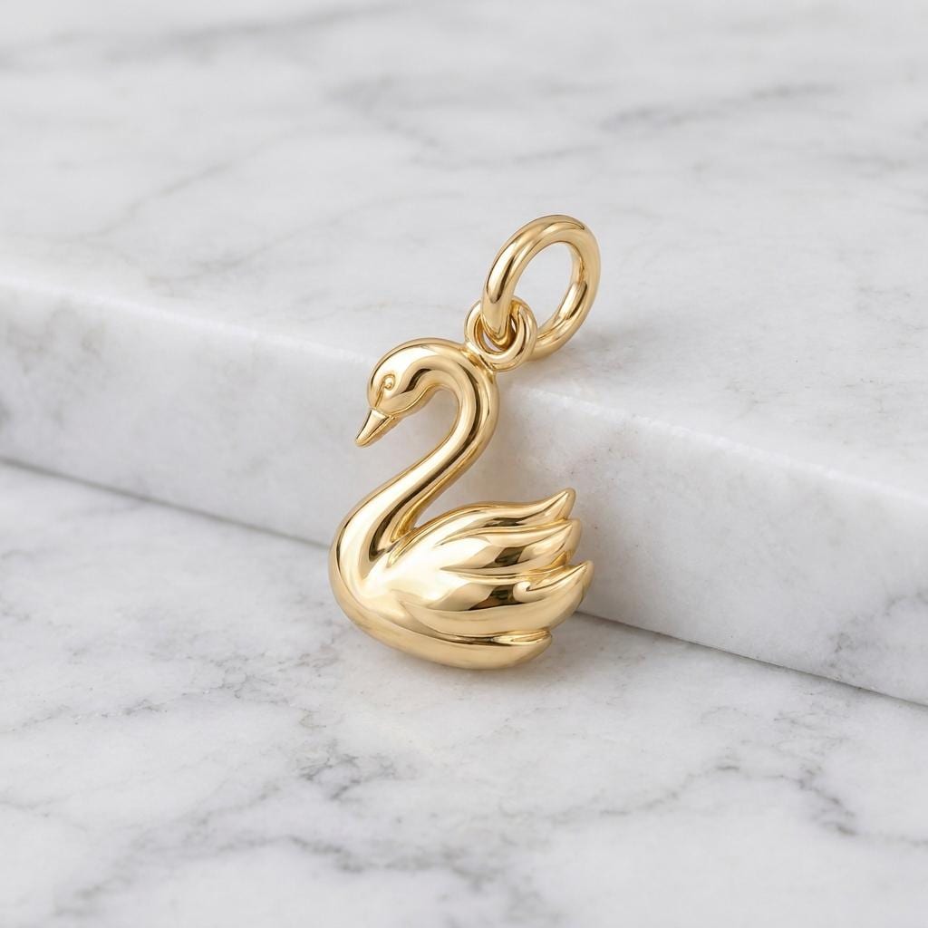 Solid Gold Swan Bracelet Charm in Yellow, Rose, White Gold or Sterling Silver