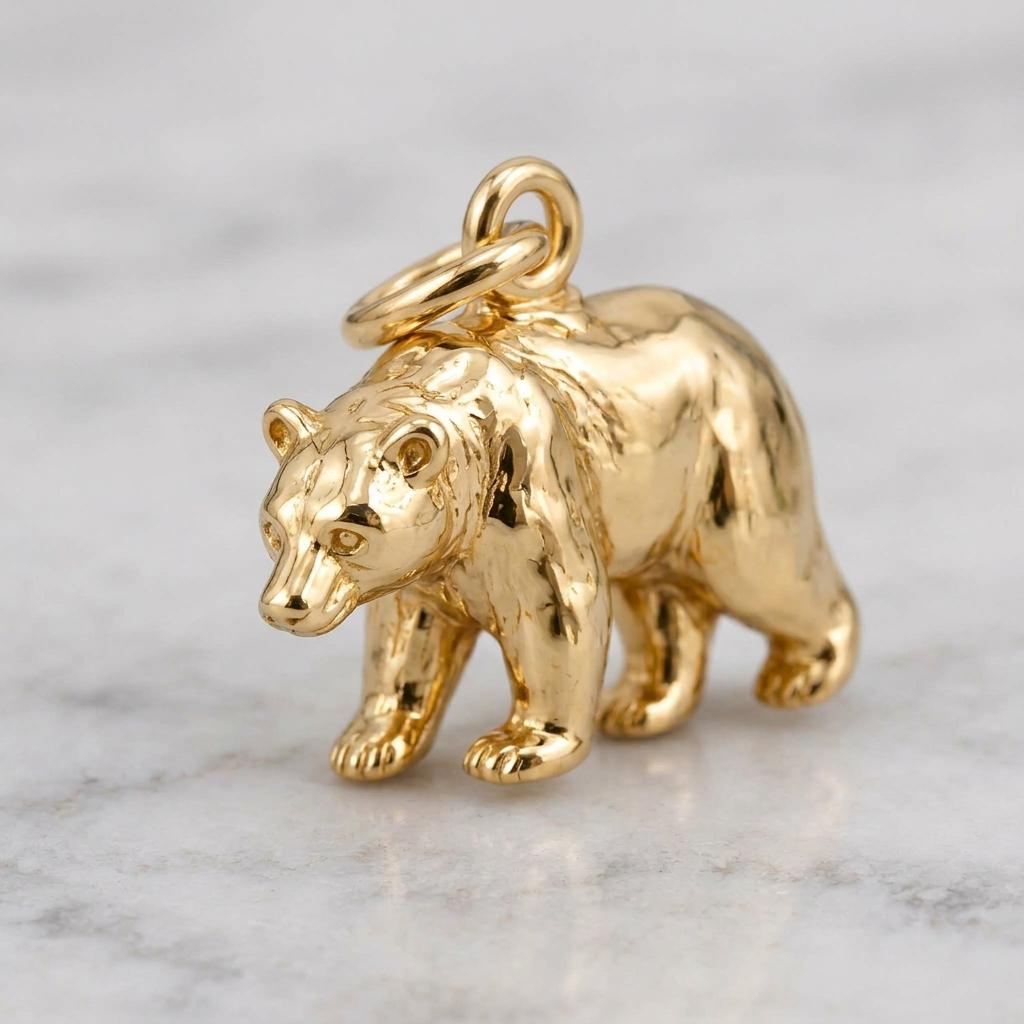 Solid Gold Bear Bracelet Charm in Yellow, Rose, White Gold or Sterling Silver