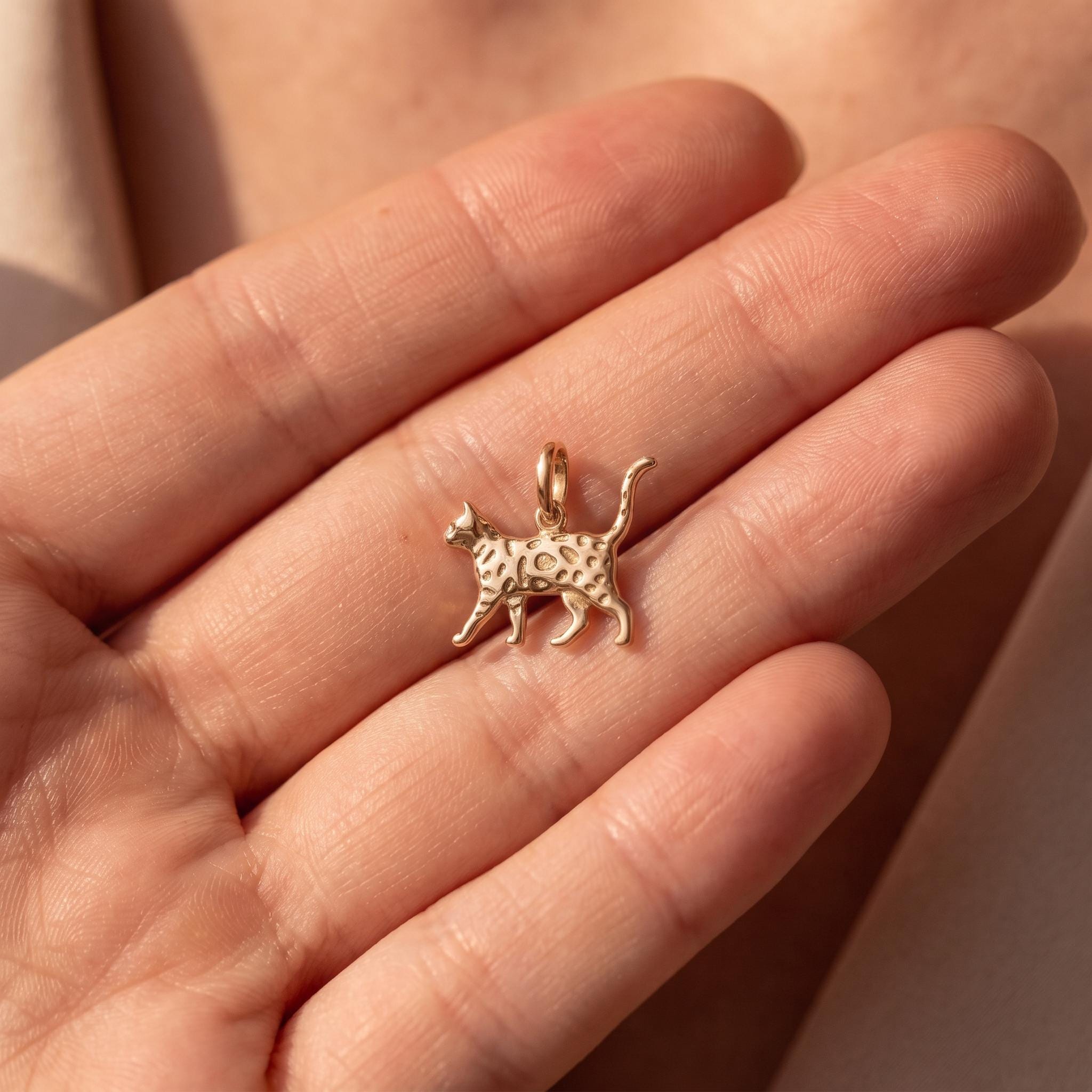 Gold Bengal Cat Charm Necklace, Dainty Minimalist Cat Lover Pendant
