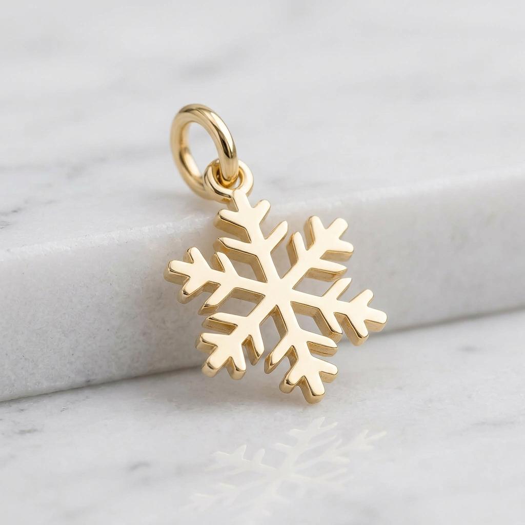 Solid Gold Snowflake Bracelet Charm in Yellow, Rose, White Gold or Sterling Silver