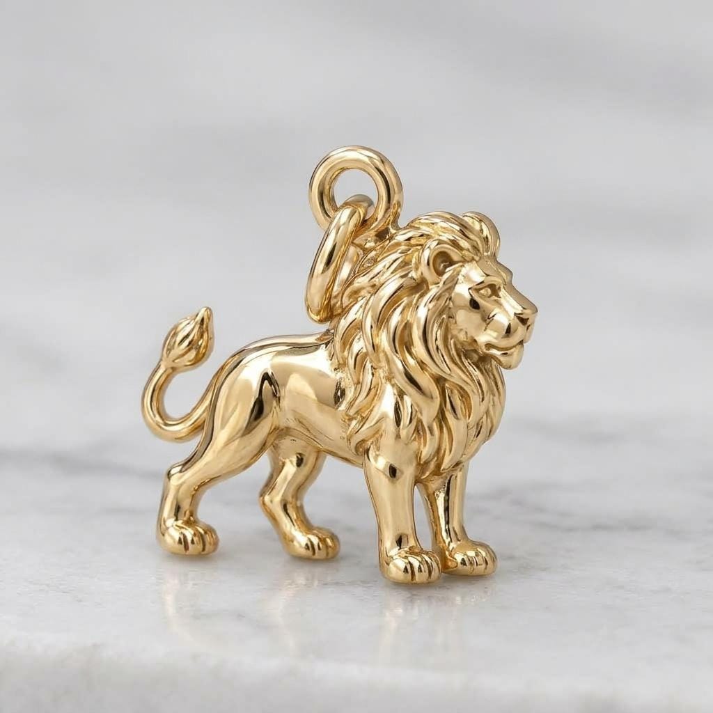 Solid Gold Lion Bracelet Charm in Yellow, Rose, White Gold or Sterling Silver