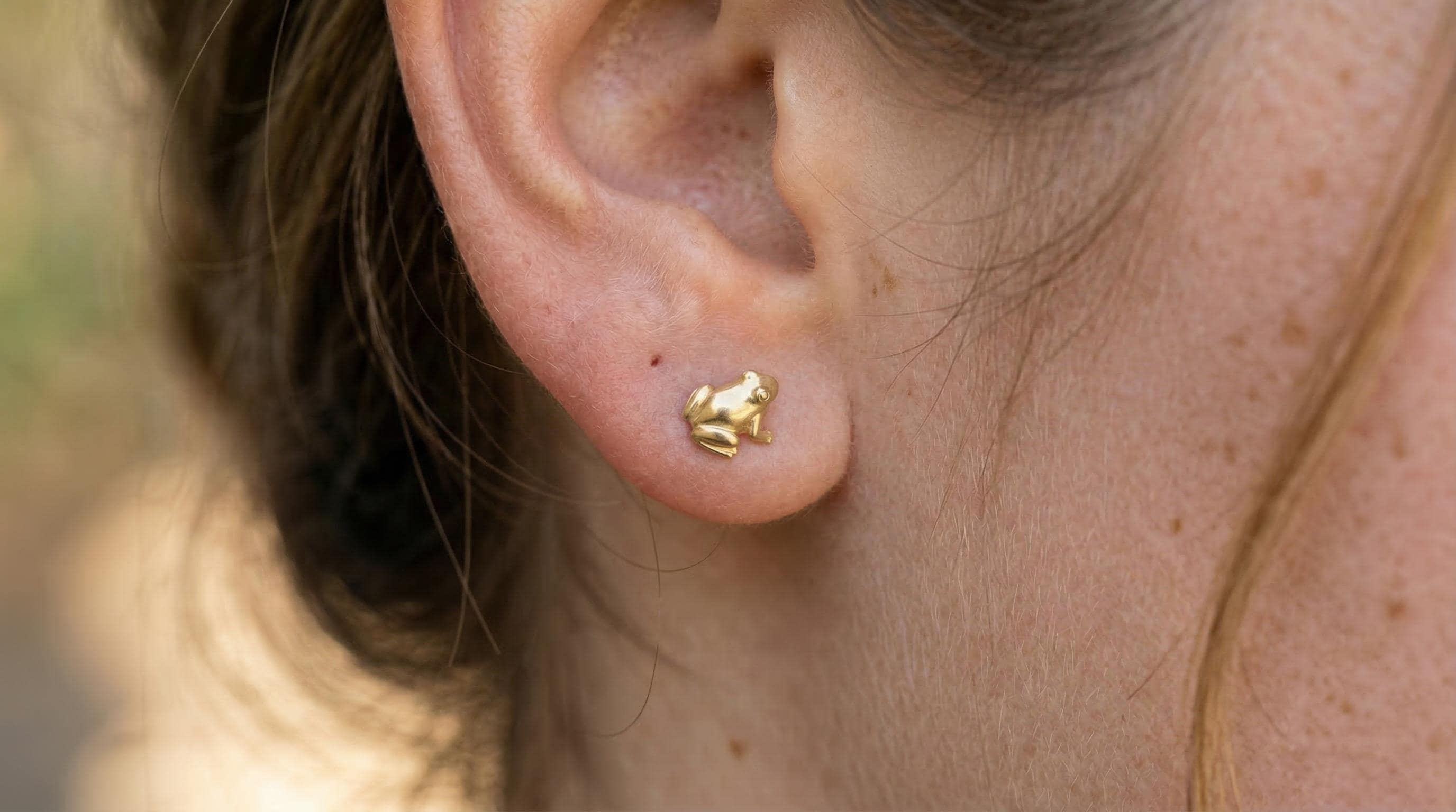 14k Solid Gold Frog Earrings: Toad Jewelry Studs in Yellow Gold, Rose, White, or Silver