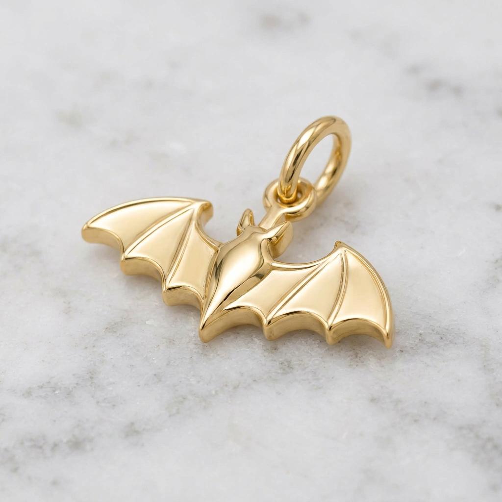 Solid Gold Bat Bracelet Charm in Yellow, Rose, White Gold or Sterling Silver