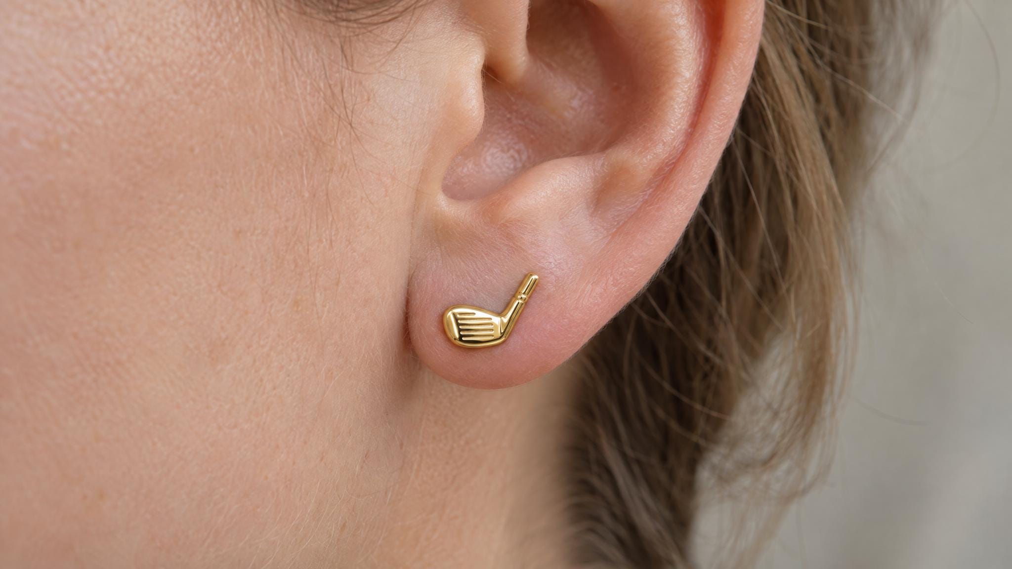 14k Solid Gold Golf Club Earrings: Golf Lover Jewelry Studs in Yellow Gold, Rose, White, or Silver