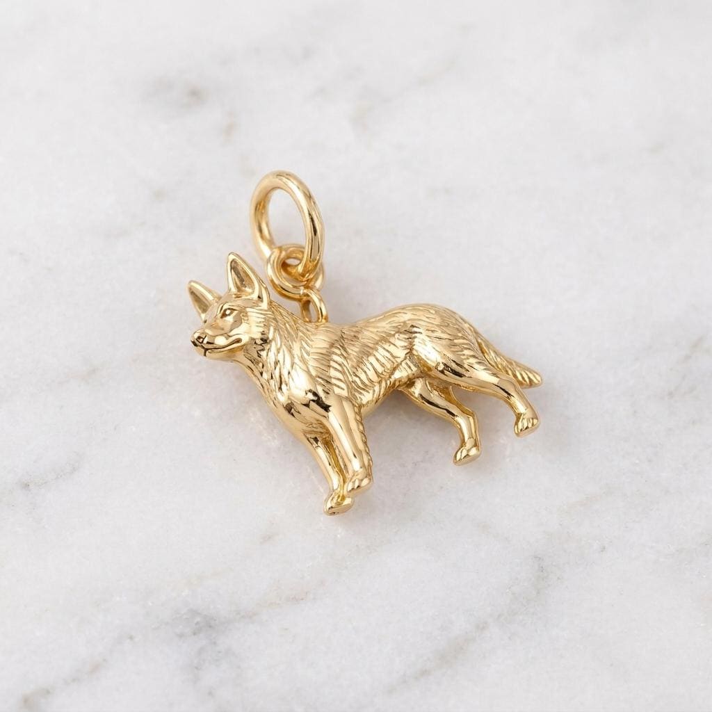 Solid Gold Australian Cattle Dog Bracelet Charm in Yellow, Rose, White Gold or Sterling Silver