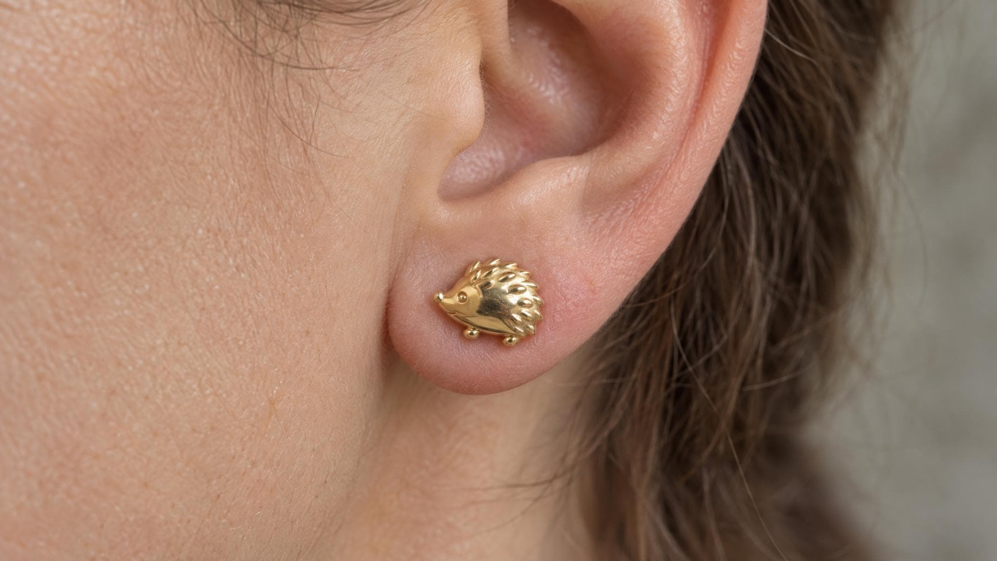 14k Solid Gold Hedgehog Earrings: Spiny Animal Jewelry Studs in Yellow Gold, Rose, White, or Silver