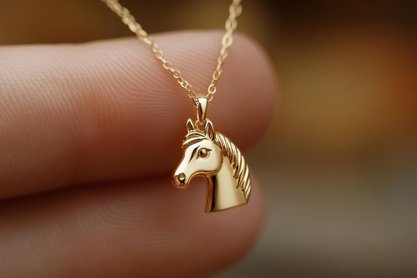Gold Horse Charm Necklace Yellow Gold Equestrian Pendant Horse Necklace Solid Gold Minimalist Equestrian Charm Dainty Horse Jewelry
