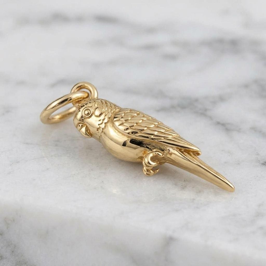 Solid Gold Budgie Bracelet Charm in Yellow, Rose, White Gold or Sterling Silver